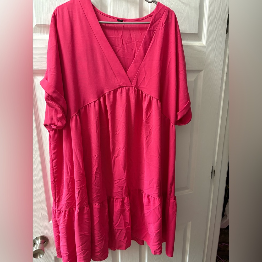 Vibrant Pink V-Neck Dress